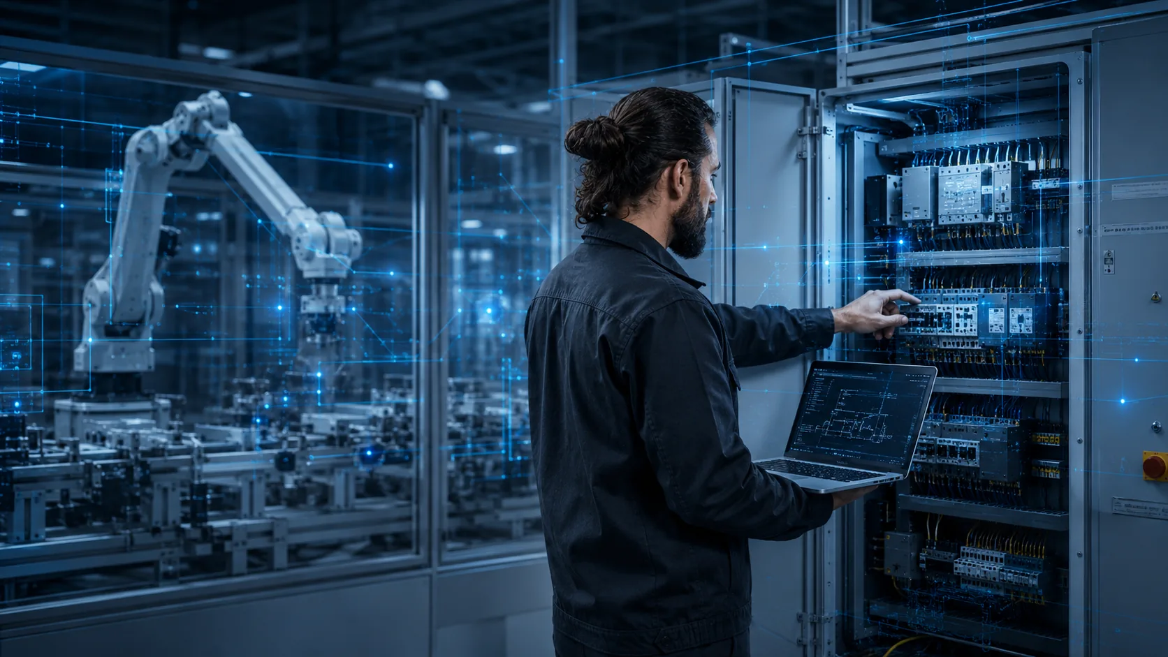Inbetriebnahme von Automatisierungstechnik an Schaltschrank und Industrieanlage